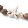 Summer Beach Starfish Dyed Synthetic Turquoise & 6mm Round Wenge Wood Beaded Stretch Bracelets for Women BJEW-JB10514-02-3