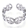 Non-Tarnish 304 Stainless Steel Peace Sign Open Cuff Ring for Women RJEW-T027-08P-3