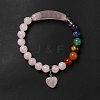 Natural Rose Quartz & Mixed Gemstone Beaded Stretch Bracelet with Heart Charm for Women BJEW-K164-B26-3