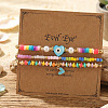 3Pcs Glass Seed Bead & Resin & Brass Braided Bead Bracelets LW3639-4-3