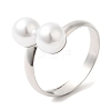 Rack Plating Brass Open Cuff Rings with Round Plastic Pearl Beads for Women RJEW-Q770-26P-3