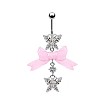 304 Stainless Steel Pave Cubic Zirconia with Cloth Bowknot Butterfly Dangle Belly Rings FS-WG03D58-09-1
