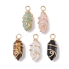 Natural Mixed Stone Copper Wire Wrapped Pointed Pendants PALLOY-JF02677-01-1