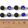 Round Handmade Evil Eye Lampwork Beaded & Natural Lava Rock Beaded Chain AJEW-JB01662-3
