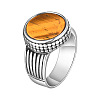 304 Stainless Steel with Natural Tiger Eye Finger Rings for Men FS-WGE1297-01-5