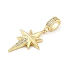 Brass Micro Pave Clear Cubic Zirconia Star European Dangle Charms KK-Z090-03G-2