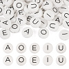 50Pcs 5 Style White Flat Round with Black Letter Silicone Beads SIL-TA0001-49-2
