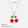 304 Stainless Steel Enamel Cherry Pendant Necklaces for Women WGA375D-04-1
