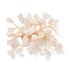 Natural Rose Quartz Chips & Pearl Beaded Flower Brooch Pin JEWB-BR00098-03-1