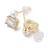 Natural Pearl & Glass Rectangle Stud Earrings EJEW-P256-81G-2