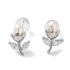 Natural Pearl and Cubic Zirconia Stud Earrings for Women EJEW-C083-05P-2
