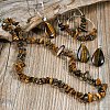 Bohemian Style Natural Tiger Eye Teardrop Pendant Necklaces & Chip Beaded Necklaces & Hoop Earrings & Dangle Earrings Sets WG11994-02-2