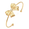 Bowknot 304 Stainless Steel Crystal Rhinestone Open Cuff Torque Bangles for Women BJEW-Z070-02G-1