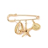 304 Stainless Steel Shell & Starfish Charms Safety Pin Brooch JEWB-BR00083-2