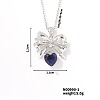 Brass Dark Indigo Rhinestone Bowknot Heart Shiny Pendant Necklaces for Women UK5167-1