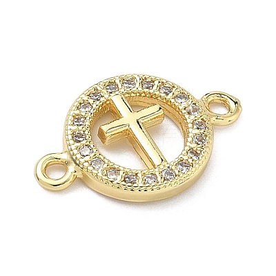 Brass Micro Pave Clear Cubic Zirconia Religion Ring with Cross Links Connector Charms KK-A282-08A-G-1