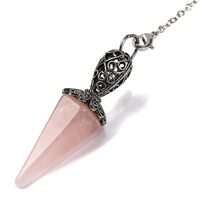 Natural Rose Quartz Pointed Hexagonal Cone Dowsing Pendulums G-Q184-03G-AS-1