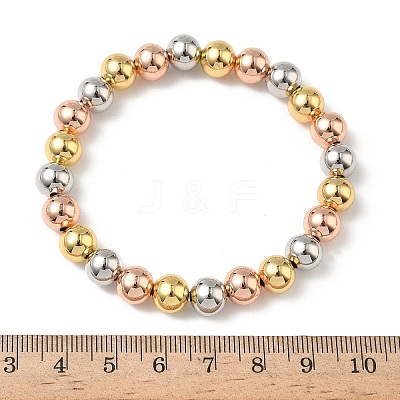 Brass Round Beaded Stretch Bracelets for Men Women BJEW-B148-05E-M-1