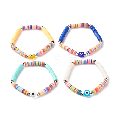 Handmade Polymer Clay Heishi Beads Stretch Bracelet BJEW-JB07372-1