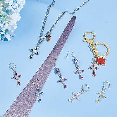 Alloy Enamel Religion Crucifix Cross Pendant Locking Stitch Markers HJEW-PH01839-1