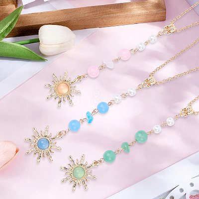 3Pcs 3 Colors Zinc Alloy Sun Pendant Decorations AJEW-SC0031-24-1
