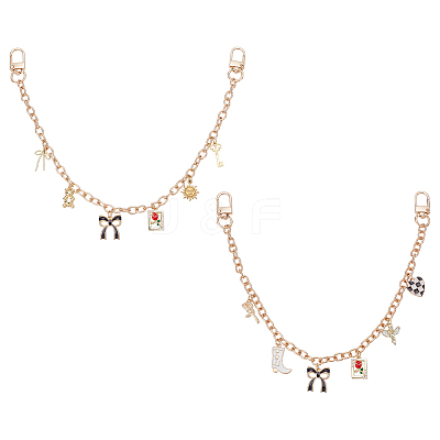 2Pcs 2 Styles Alloy Enamel Bowknot Boot Heart Purse Decorative Chains HJEW-UN00084-1