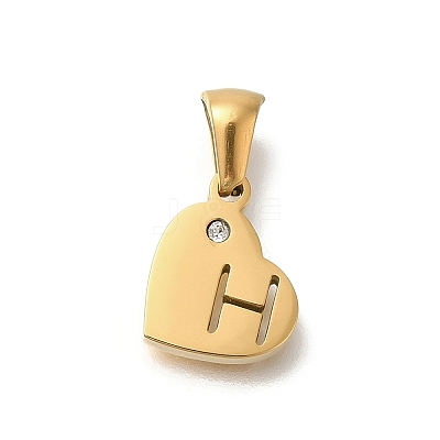 304 Stainless Steel Heart Pendants with Rhinestone STAS-Z103-01G-08-1