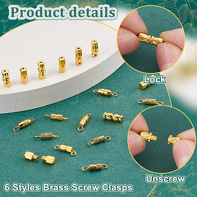 120Pcs 6 Styles Brass Screw Clasps KK-PH0010-75-1