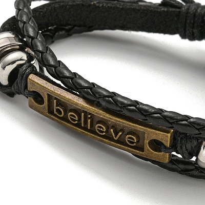 Braided PU Leather & Waxed Cords Triple Layer Multi-strand Bracelets BJEW-P329-06-1