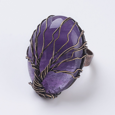 Natural & Synthetic Mixed Stone Adjustable Finger Ring RJEW-E436-03-1