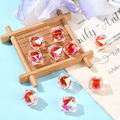 10Pcs Two Tone UV Plating Rainbow Iridescent Acrylic Beads TACR-YW0002-33E-1