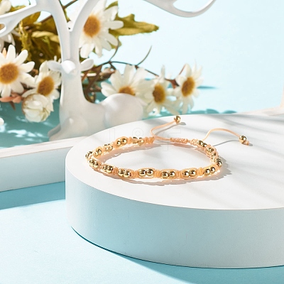 Round Brass Braided Bead Bracelet BJEW-JB07855-1