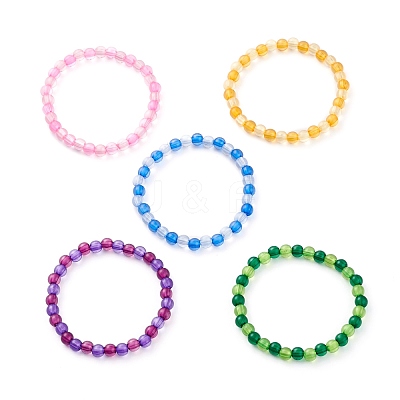 Transparent Acrylic Round Beads Stretch Bracelets for Kids BJEW-JB06505-1