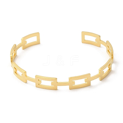 304 Stainless Steel Hollow Rectangle Cuff Bangles BJEW-H322-01G-1