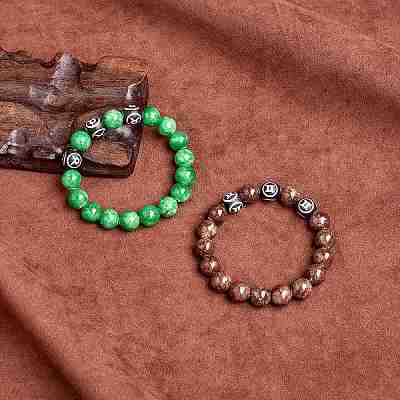 Green Natural Yellow Jade Round Beaded Stretch Bracelet BJEW-SW00077-10-1