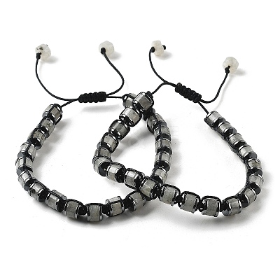 Adjustable Natural Labradorite and Non-magnetic Synthetic Hematite Braided Bead Bracelets BJEW-Z090-01A-1
