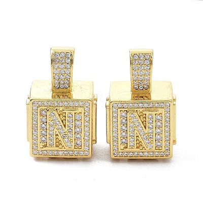 Alphabet Brass Micro Pave Clear Cubic Zirconia Pendants ZIRC-O045-01G-N-1