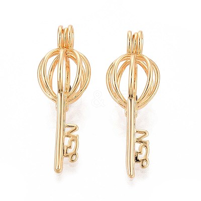 Brass Bead Cage Pendants KK-P115-07G-01-1