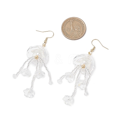 Jellyfish Acrylic & Glass Seed Bead Dangle Earrings EJEW-MZ00665-02-1