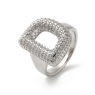 Letter Brass Micro Pave Clear Cubic Zirconia Open Cuff Ring for Women RJEW-N046-03D-P-1