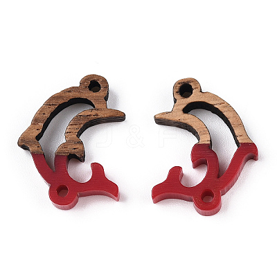 Opaque Resin & Walnut Wood Connector Charms RESI-N039-46C-1