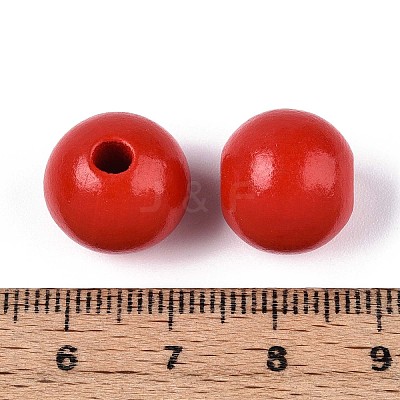 Spray Painted Round Natural Schima Wood Beads WOOD-A018-14mm-07-1