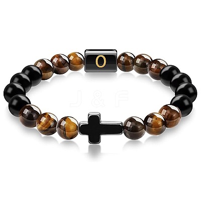 8MM Natural Tiger Eye and Matte Black Obsidian Round Beaded Stretch Bracelets SL9862-15-1