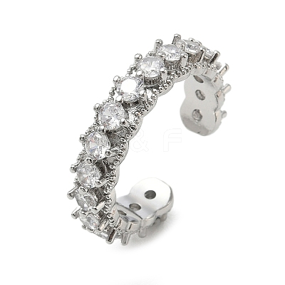 Brass Micro Pave Cubic Zirconia Cuff Open Rings for Women RJEW-C163-07P-1
