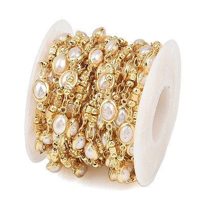 Brass ABS Imitation Pearl Oval Link Chains CHC-B025-07G-1
