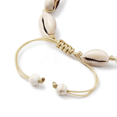 Natural Shell Braided Bead Anklet with Synthetic Turquoise Beads AJEW-AN00561-01-1