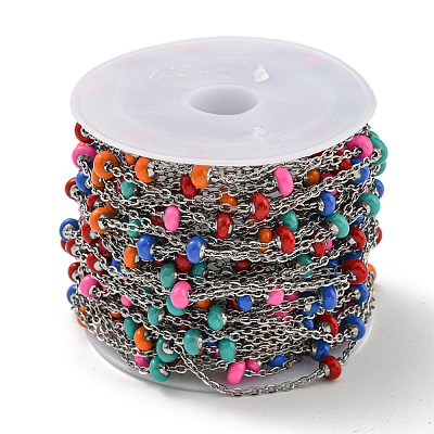 304 Stainless Steel Enamel Link Chains AJEW-Z028-09P-07-1