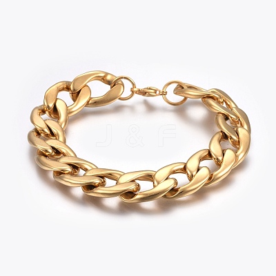 Ion Plating(IP) 304 Stainless Steel Curb Chain Bracelets BJEW-L634-05D-G-1