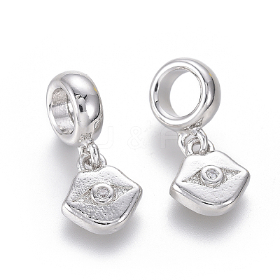 Brass Micro Pave Clear Cubic Zirconia European Dangle Charms ZIRC-G153-02P-1