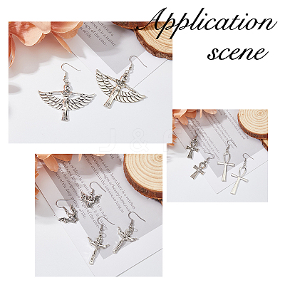 8 Pairs 8 Sytle Bat & Ankh Cross & Eye of Ra/Re & Egyptian Zinc Alloy Dangle Earrings EJEW-FI0001-37-1